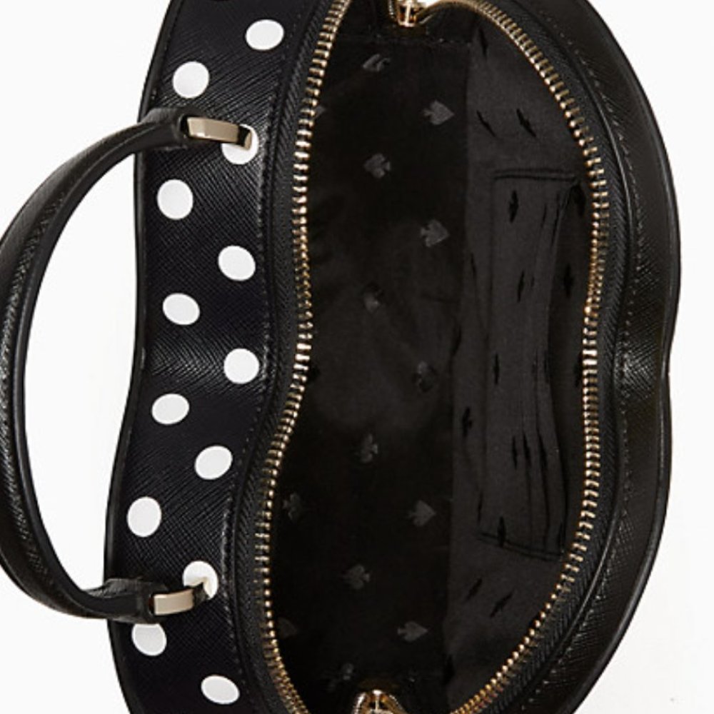 NWT Kate Spade New York Love Shack Heart Crossbody in Polka Dot Black & White - Picture 3 of 9